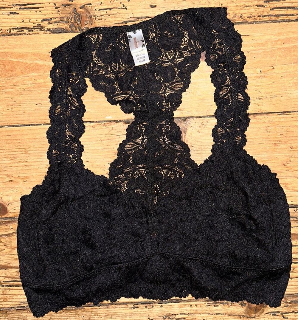 Wishlist Women Sz l Black Lace Racer back Wire Free Bralette NWOT